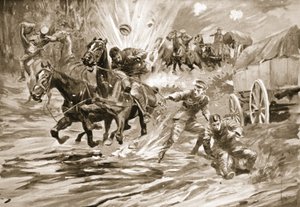 Sergeant Bostock Attending to the Wounded of a Convoy of Which He Was in Charge Under Heavy Fire by Howard K. Elcock